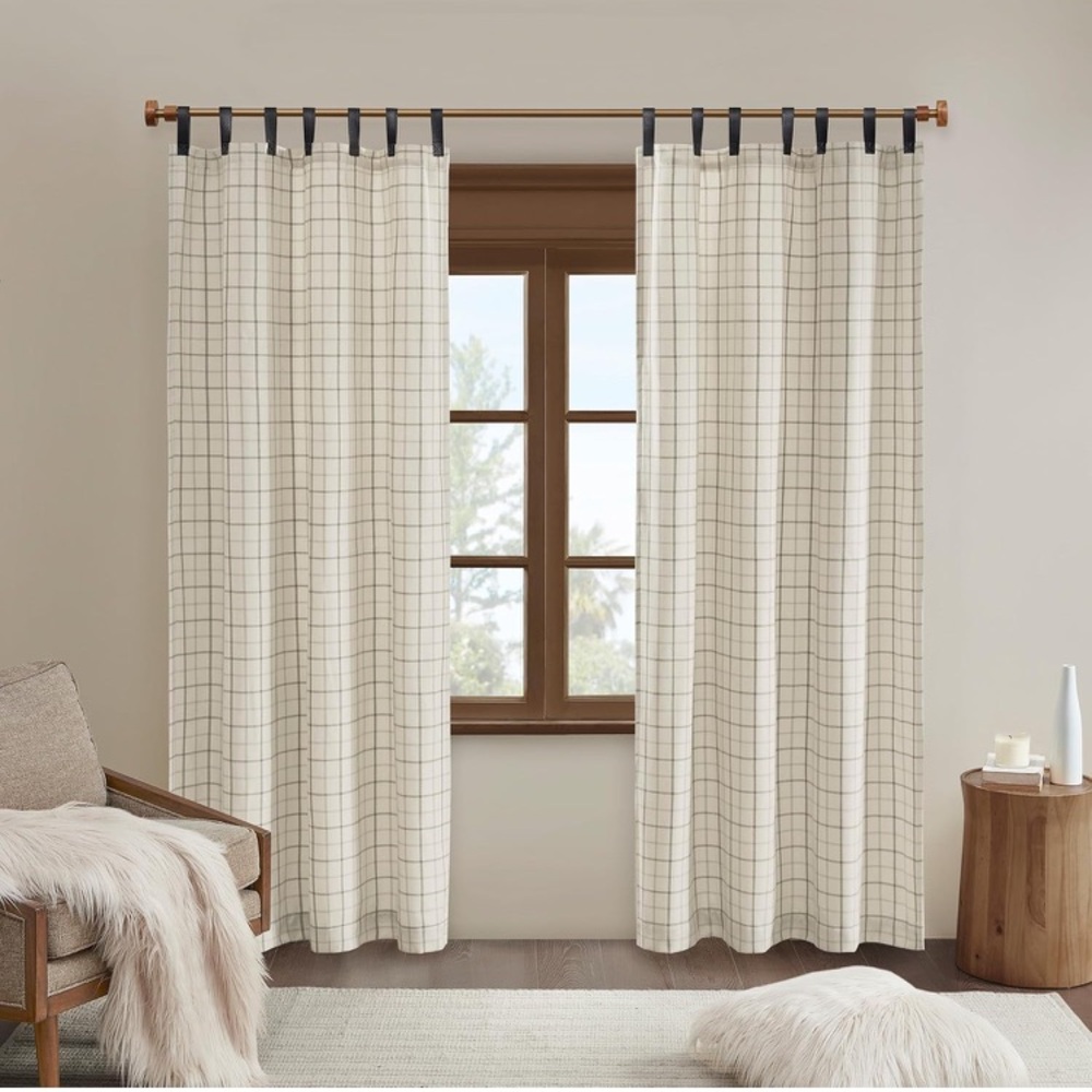 Cream Window Curtains with Subtle Grid Pattern - Home Accents